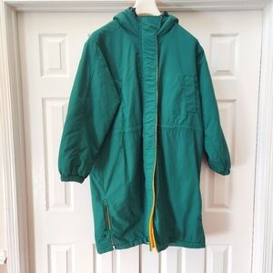 Vintage Lands End Long Green Yellow Coat Women's Parka Jacket Fleece